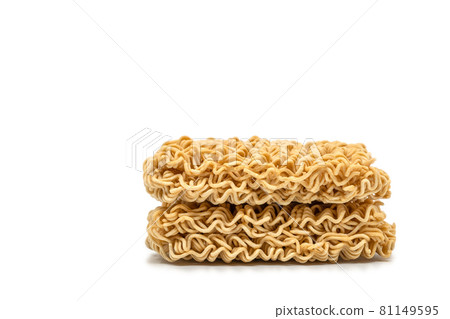 Stack of two instant noodles, side view, close-up image, isolated Instant noodles on white background. 81149595