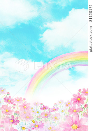彩虹和宇宙場水彩插圖 81150175