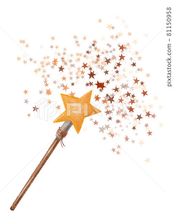 Fairytale magic wand with multicolored stars drawing. illustration isolated on a white background 81150958