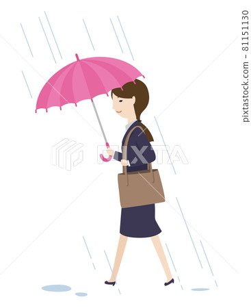 A female employee walking with an umbrella in the rain 81151130