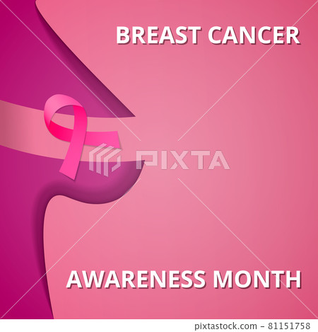 October Breast Cancer Awareness month. International day against breast cancer. Woman's breast silhouette. Pink awareness ribbon. Vector Illustration. Poster, ad, social media, cover. EPS10. 81151758