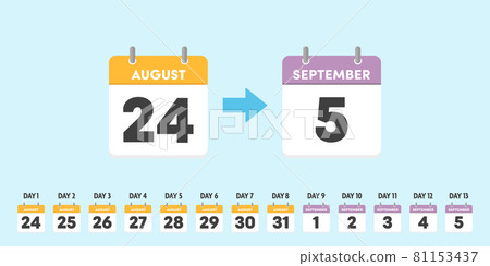 8 月至 9 月的日曆設置：為比賽、活動、節日等安排材料。 81153437