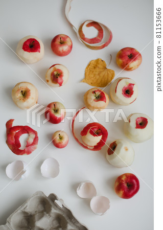 ingredients for baking apple cake charlotte on white table top view 81153666