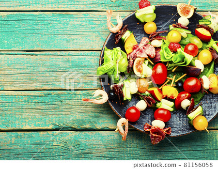 Easy snack from vegetables, fruits, meat and seafood 81156058