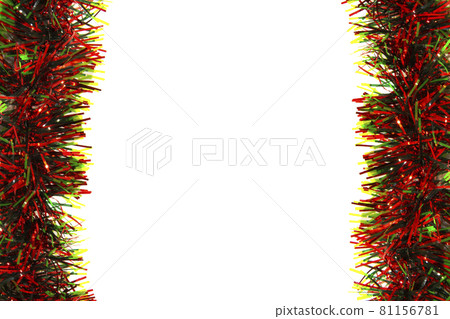 red green tinsel, Christmas ornament, decoration on white background red green tinsel, Christmas ornament, decoration on white background 81156781