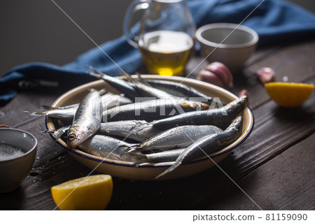 Freshly caught fresh sardines from the Mediterranean sea on the table 81159090