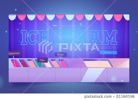 Ice cream shop website with sundae in fridge 81160596