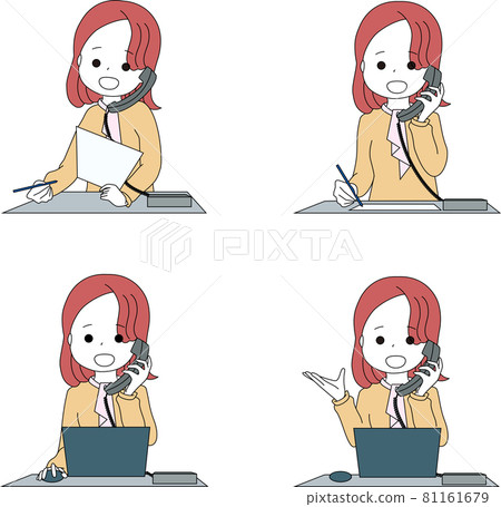 Female cut illustration set for telephone in the office Female cut illustration set for telephone in the office 81161679