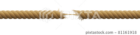 Hanging by a thread - almost broken rope, frayed tensioned cord held together by a thin string. Isolated vector illustration on white background. Hanging by a thread - almost broken rope, frayed tensioned cord held together by a thin string. Isolated vector illustration on white background. 81161918