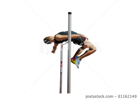high jump male athlete in white background 81162149