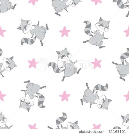 Seamless pattern with cute baby raccoons. - Stock Illustration ...