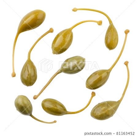 Set of pickled capers on a white background, cutted capers. Isolated Set of pickled capers on a white background, cutted capers. Isolated 81163452