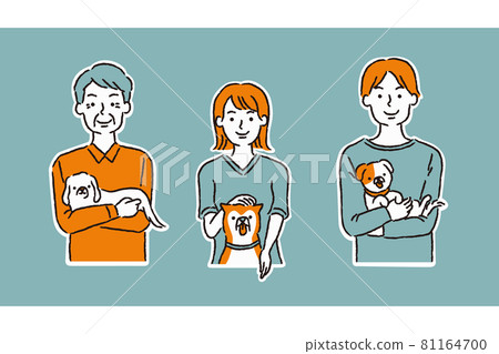 Various owners holding dogs with a smile (simple) 81164700
