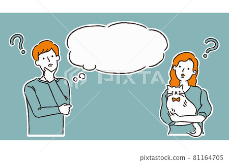 Men and women holding cats and having doubts (simple) 81164705