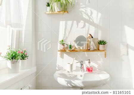 White modern bathroom in eco friendly style White modern bathroom in eco friendly style 81165101