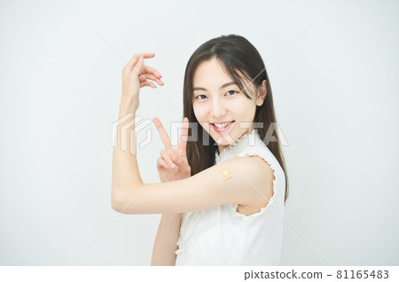 Female arm with vaccination patch Female arm with vaccination patch 81165483