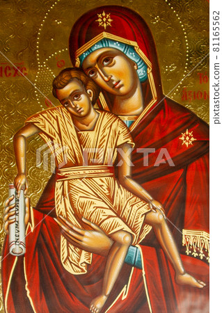 Greece, Orthodox icon of the Virgin Mary and the child, Monastery of Timios Prodromos 81165562