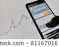 A man analyzes the rate of bitcoin in a mobile application. Smartphone with mobile application cryptocurrency wallet. The concept of cryptocurrency trading  81167016