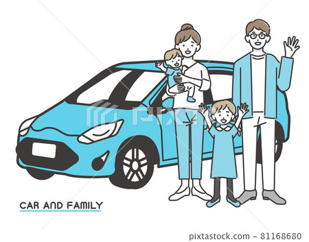 矢量圖的汽車和微笑的家庭/汽車/旅行/家庭/郊遊/轎車 81168680