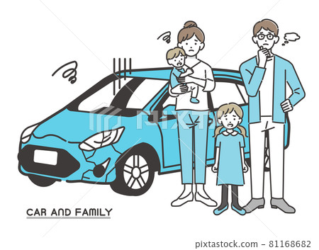 Vector illustration material of accident car and family with troubled face / car / travel / family / outing / sedan Vector illustration material of accident car and family with troubled face / car / travel / family / outing / sedan 81168682