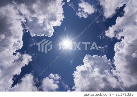 Sun light flare and Building motions clouds fluffy clouds sky Cloudscape cloudy Concept nature background and Travel Website Environment. 81171322