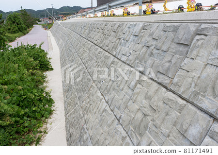 沿路新建的混凝土擋土牆 沿路新建的混凝土擋土牆 81171491