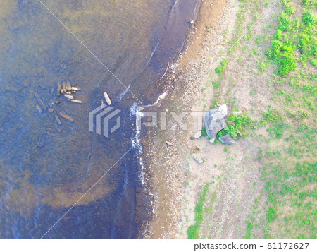 Lake Inawashiro Lakeside scenery ~ Aerial view with drone (Aizu Wakamatsu City, Fukushima Prefecture Oimachi Akai Character House) 81172627