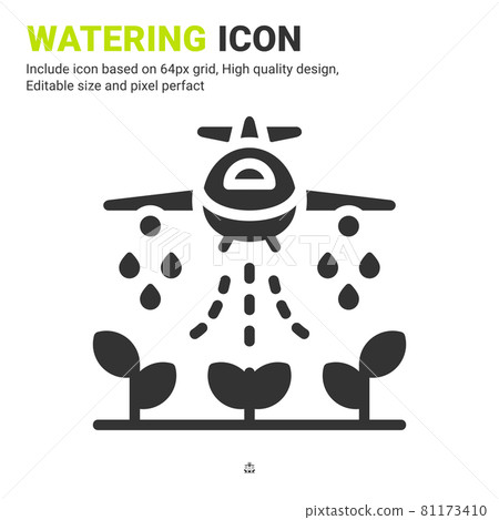 Watering icon vector with glyph style isolated on white background. Vector illustration irrigation sign symbol icon concept for digital farming, technology, industry, agriculture and all project Watering icon vector with glyph style isolated on white background. Vector illustration irrigation sign symbol icon concept for digital farming, technology, industry, agriculture and all project 81173410