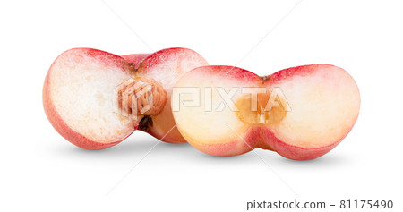 Slice Ripe chinese flat peach fruit  isolated on white 81175490