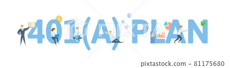 401a plan. Concept with keywords, people and icons. Flat vector illustration. Isolated on white. 81175680