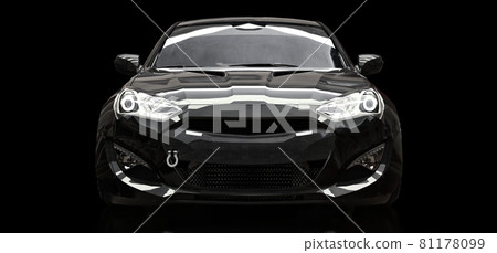 Black sports car coupe on a black background. 3d rendering. Black sports car coupe on a black background. 3d rendering. 81178099