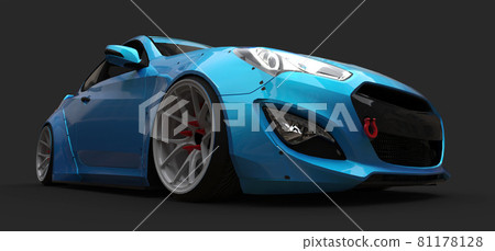 Blue small sports car coupe on gray background. 3d rendering. Blue small sports car coupe on gray background. 3d rendering. 81178128