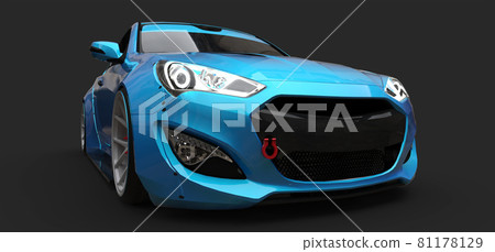 Blue small sports car coupe on gray background. 3d rendering. Blue small sports car coupe on gray background. 3d rendering. 81178129