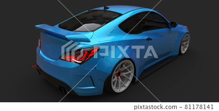 Blue small sports car coupe on gray background. 3d rendering. Blue small sports car coupe on gray background. 3d rendering. 81178141