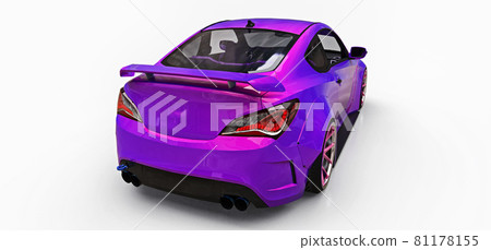 Purple small sports car coupe. Advanced racing tuning with special parts and wheel extensions. 3d rendering. Purple small sports car coupe. Advanced racing tuning with special parts and wheel extensions. 3d rendering. 81178155