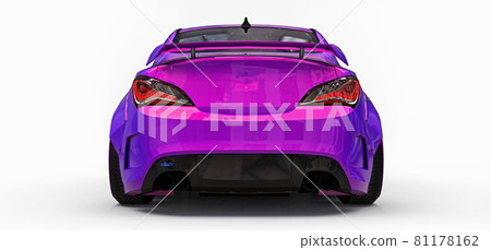 Purple small sports car coupe. Advanced racing tuning with special parts and wheel extensions. 3d rendering. 81178162