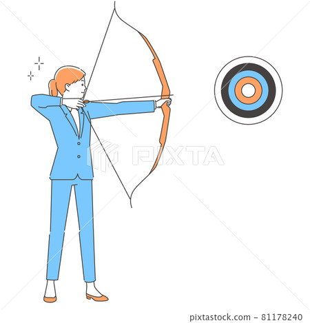 Three colors of women aiming at the target with a business bow 81178240