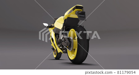 3d yellow super sports motorbike on gray background. 3d illustration. 3d yellow super sports motorbike on gray background. 3d illustration. 81179054