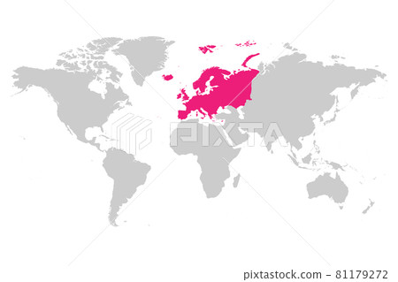 Europe continent pink marked in grey silhouette of World map. Simple flat vector illustration. 81179272