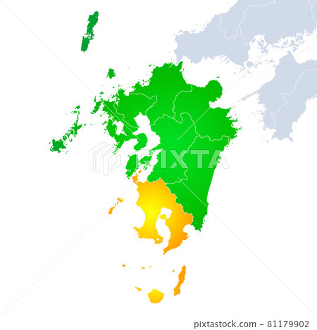 鹿兒島縣地圖和九州地區 插圖素材 圖庫