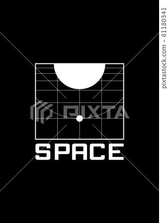 Space t-shirt and apparel design with the 1980s space aesthetics. Retrofuturistic grid with the planet and his satellite on the orbit. Black and white print. Vector Space t-shirt and apparel design with the 1980s space aesthetics. Retrofuturistic grid with the planet and his satellite on the orbit. Black and white print. Vector 81180341