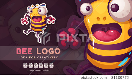Cartoon character crazy bee - funny sticker 81180773