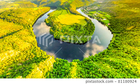 Vltava River Horseshoe bend near Solenice, Czech: Solenicka podkova, Czech Republic 81180924