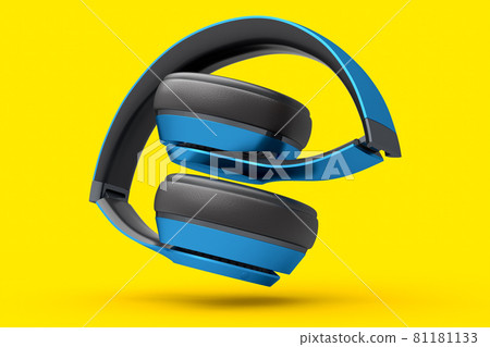 Gaming headphones and concept of music equipment isolated on yellow background. 81181133