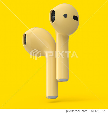 Wireless bluetooth yellow headphones isolated on yellow background Wireless bluetooth yellow headphones isolated on yellow background 81181134