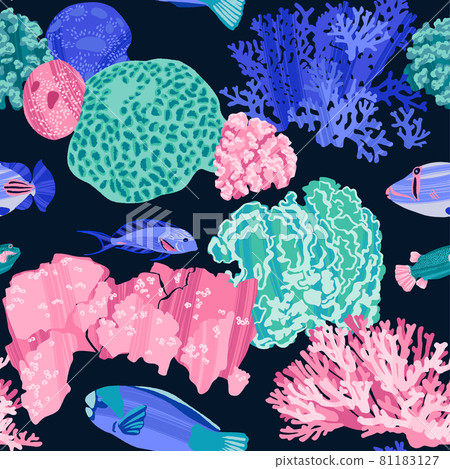 Seamless sea pattern with tropical fishes and... - Stock Illustration ...
