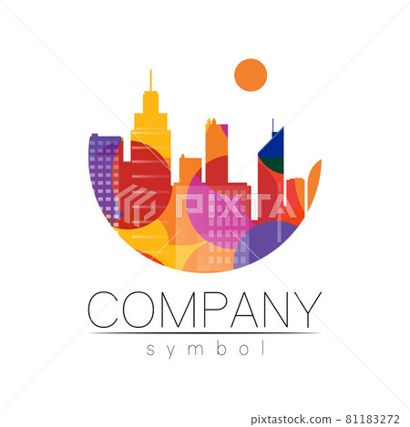 Company Logo Vector City Town Icon for Branding Real Estate Symbol Building and Apartment Rent Concept Sign with the sun 81183272