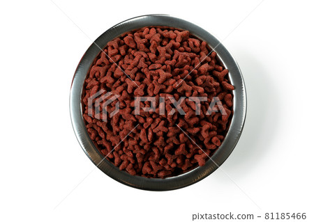 Pet bowl with feed isolated on white background Pet bowl with feed isolated on white background 81185466