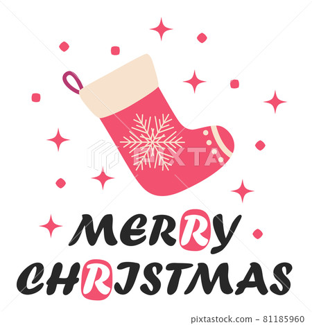 Greeting card for winter holidays with Christmas stocking. Greeting card for winter holidays with Christmas stocking. 81185960