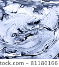 Handmade marble texture. Fluid paints. Can be used for print, background, textile, design of posters, cards, wallpapers. Modern artwork. Marbling drawing brush. White , blue colours 81186166